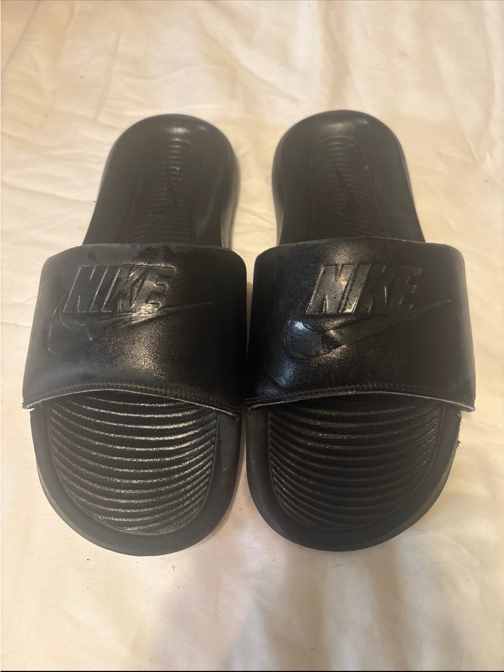 Nike Black Slide Sandals with Embossed Logo Straps